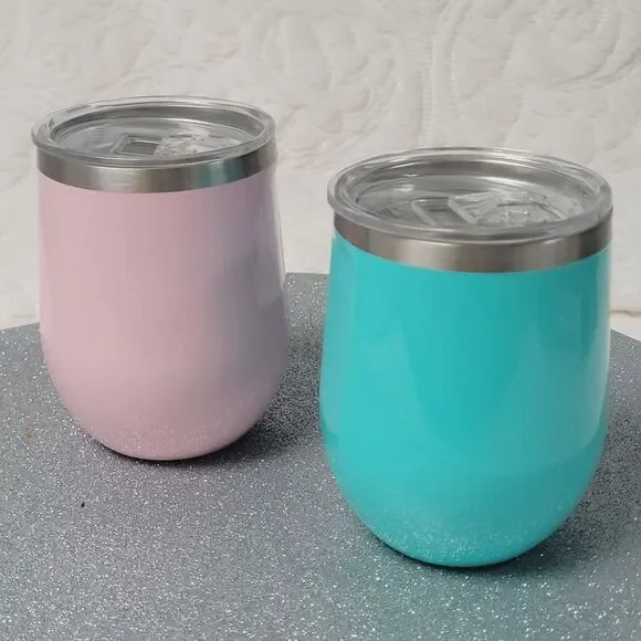 Corkcicle Classic Stemless Wine Tumbler Lid Set of 2 Turquoise Rose Quartz 12 Oz - Picture 4 of 11
